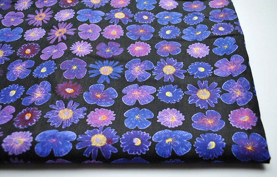 Purple Flowers: Linen Cotton Fabric